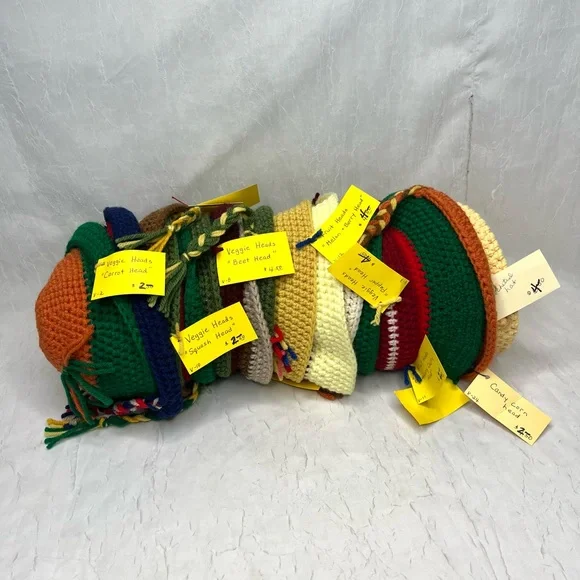 Handmade Crochet Knit Kids Blue Multicolor Hats Children’s Beanie Lot Of 18 NWT